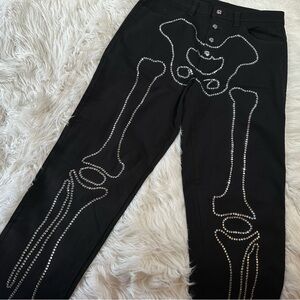 Salem7 • Button Fly Black Rhinestone Skeleton Jeans